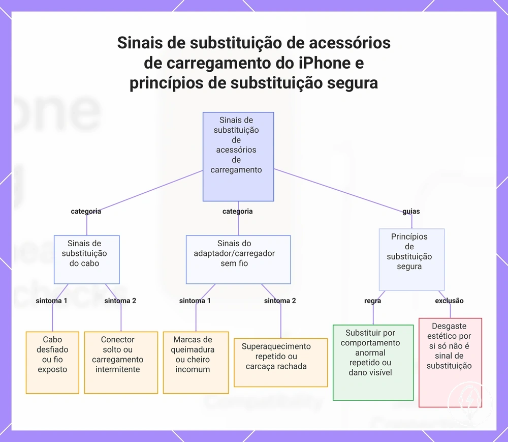Sinais de substituição de acessórios de carregamento do iPhone e princípios de substituição segura