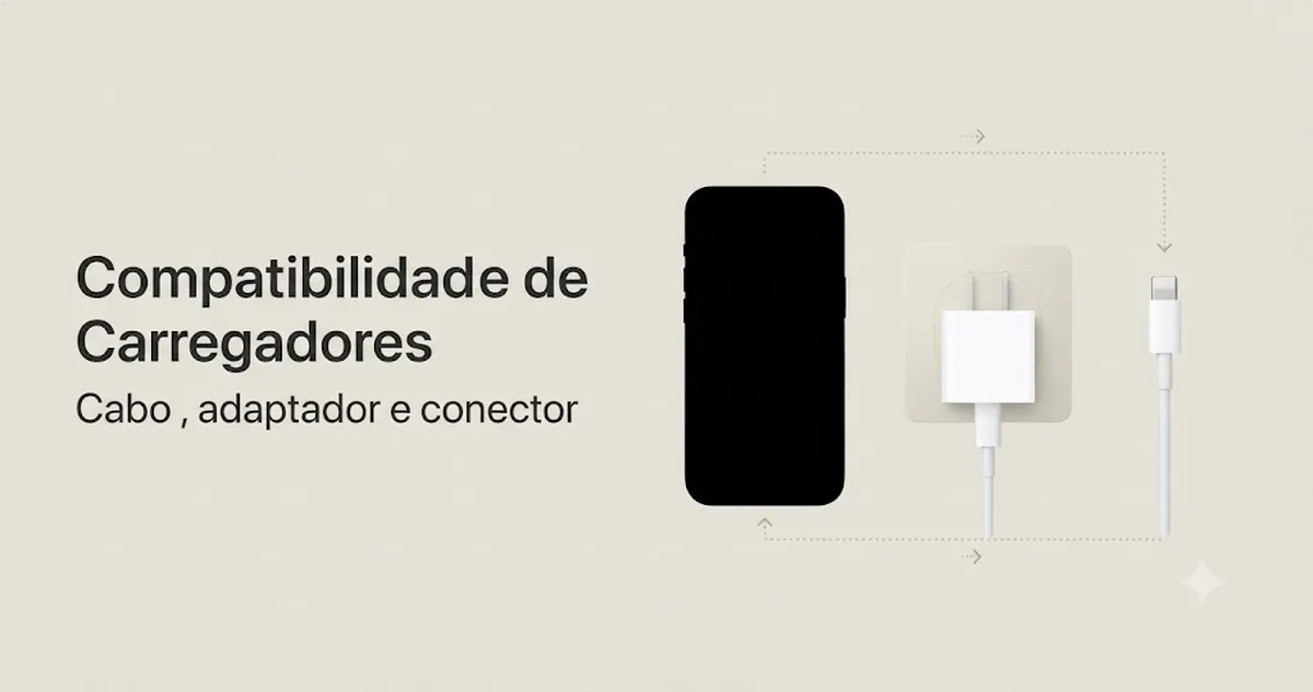 Carregador, cabo, adaptador e conector compatíveis para iPhone em uma montagem de carregamento