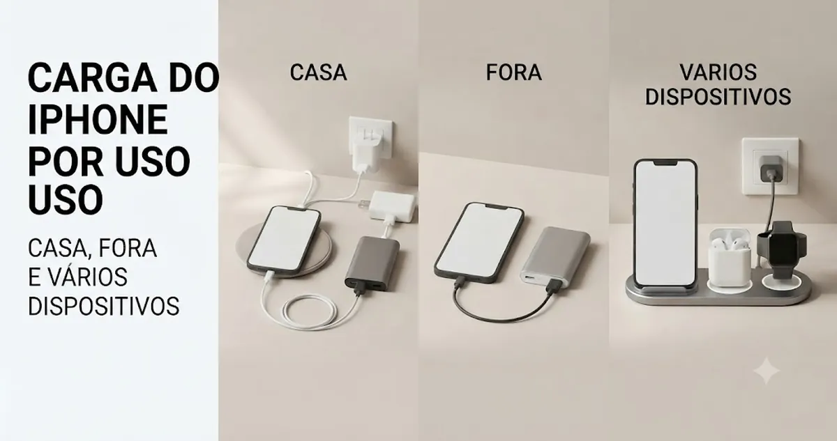 Carregamento do iPhone em casa, fora e com vários dispositivos usando acessórios diferentes