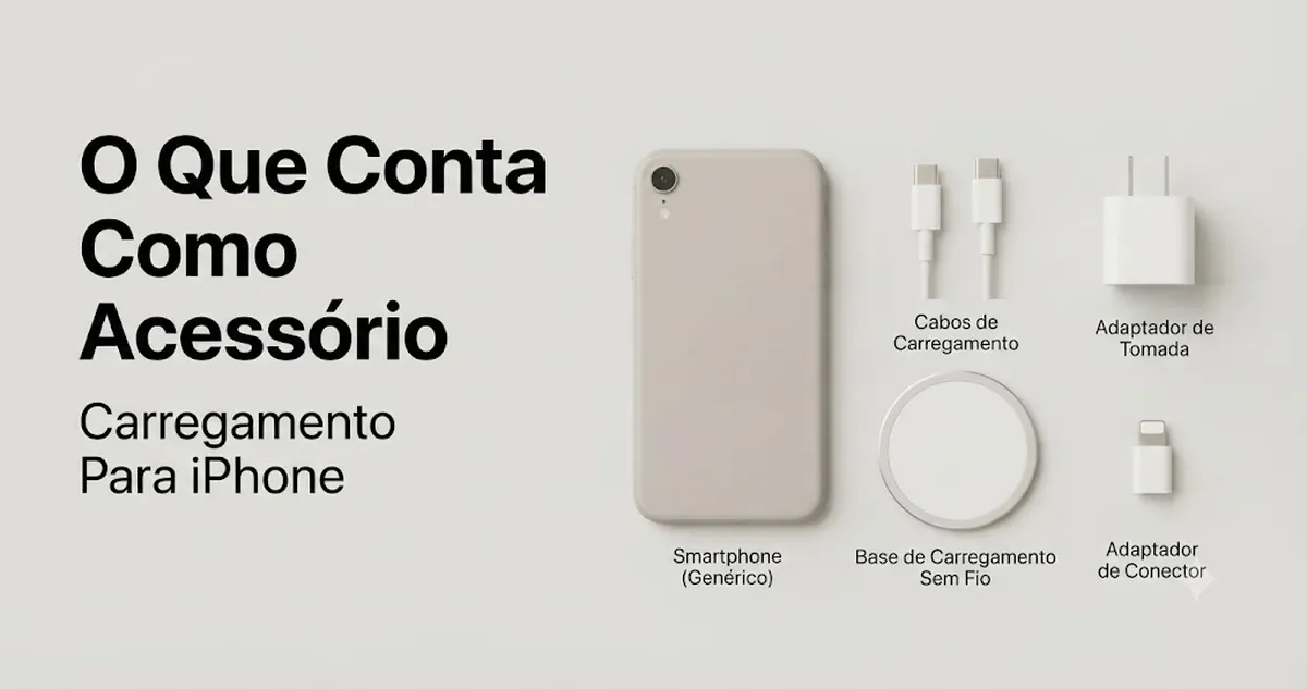 Diferentes itens que contam como acessórios de carregamento para iPhone mostrados juntos
