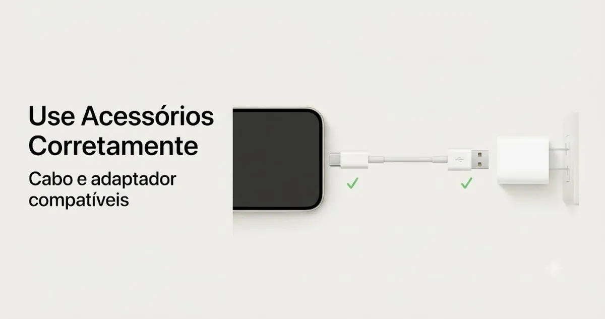 Uso correto de acessórios de carregamento para iPhone com cabo e adaptador compatíveis