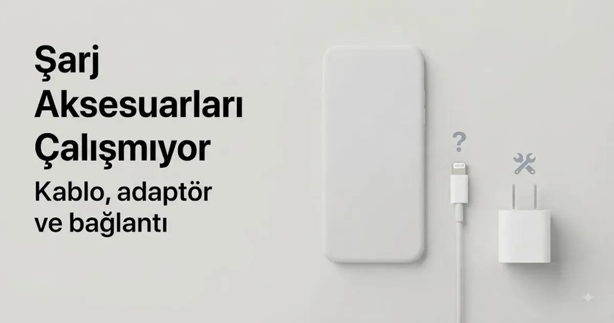Kablo, adaptör ve bağlantı sorunlarıyla iPhone şarj aksesuarı sorun giderme sahnesi