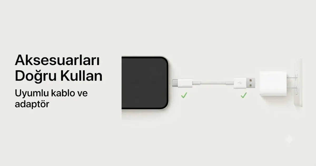 Uyumlu kablo ve adaptörle iPhone şarj aksesuarlarının doğru kullanımı