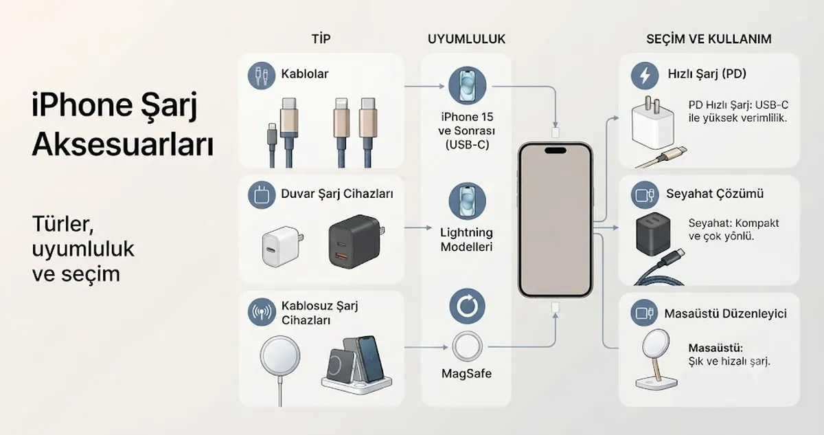 Türe, uyumluluğa ve satın alma kullanımına göre düzenlenmiş iPhone şarj aksesuarları