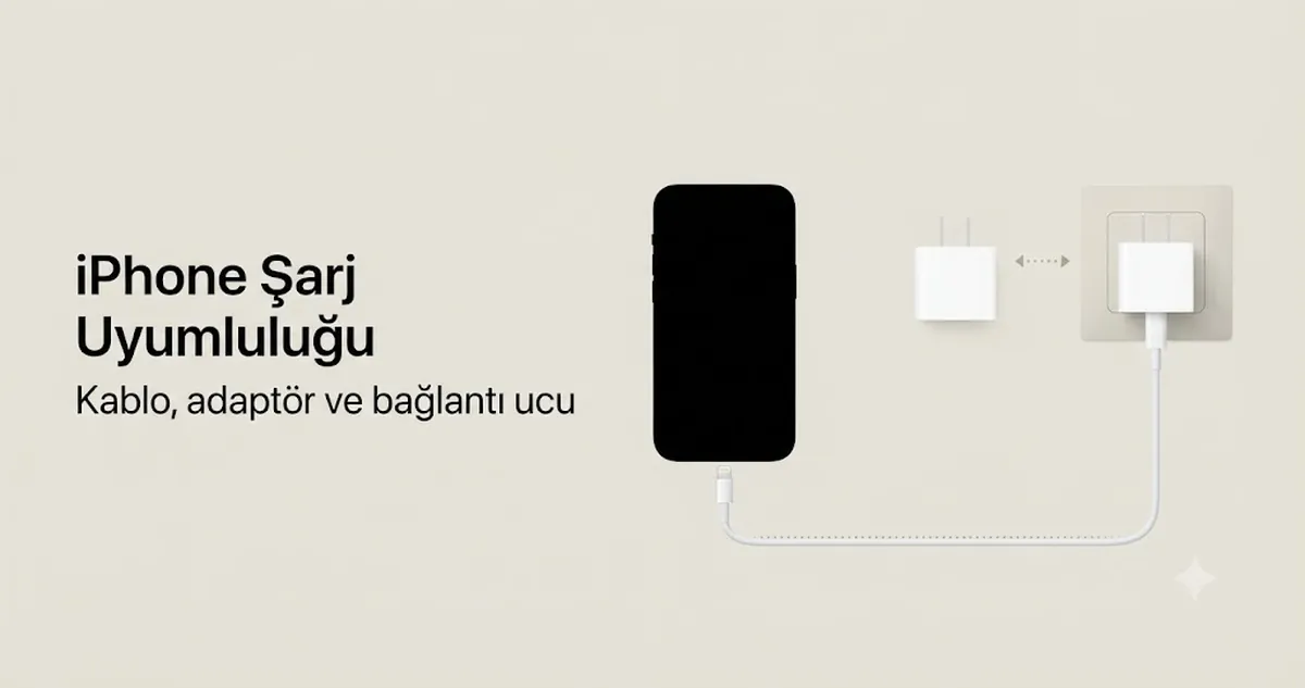 iPhone için uyumlu şarj cihazı, kablo, adaptör ve bağlantı ucu düzeni