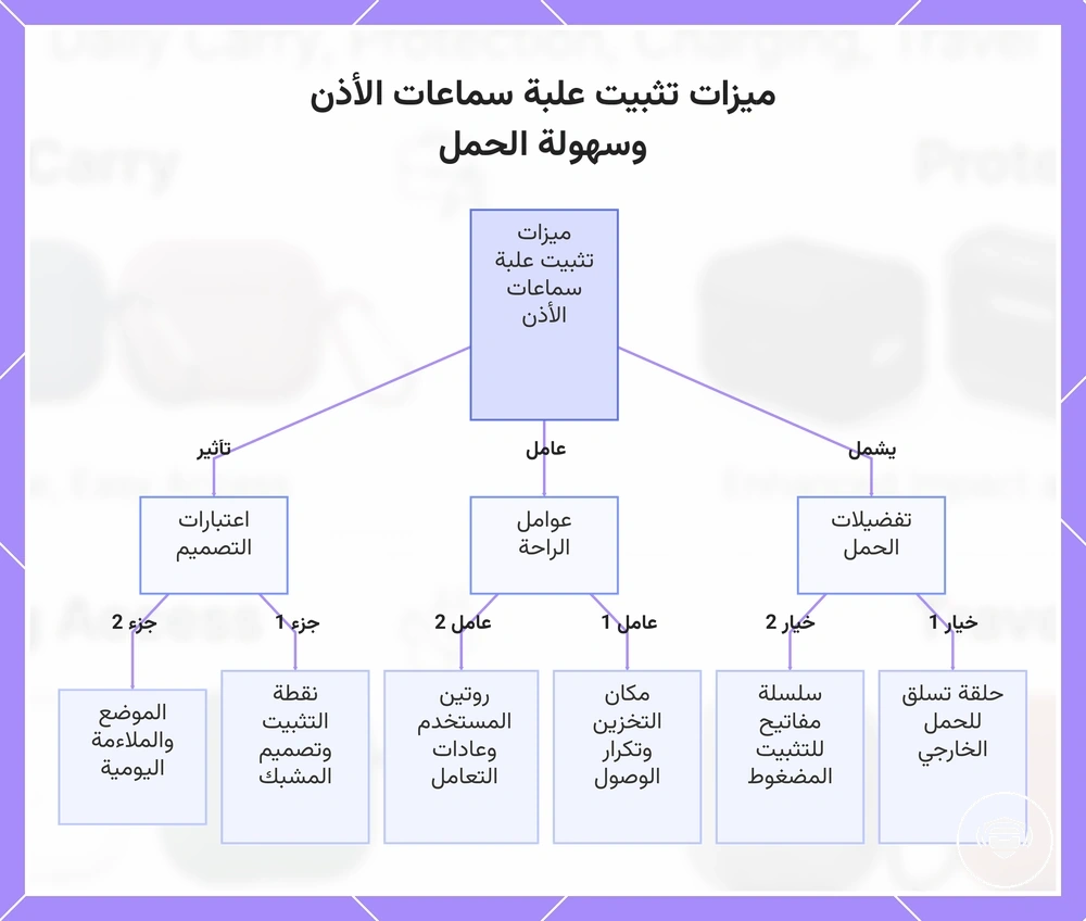 ميزات تثبيت علبة سماعات الأذن وسهولة الحمل