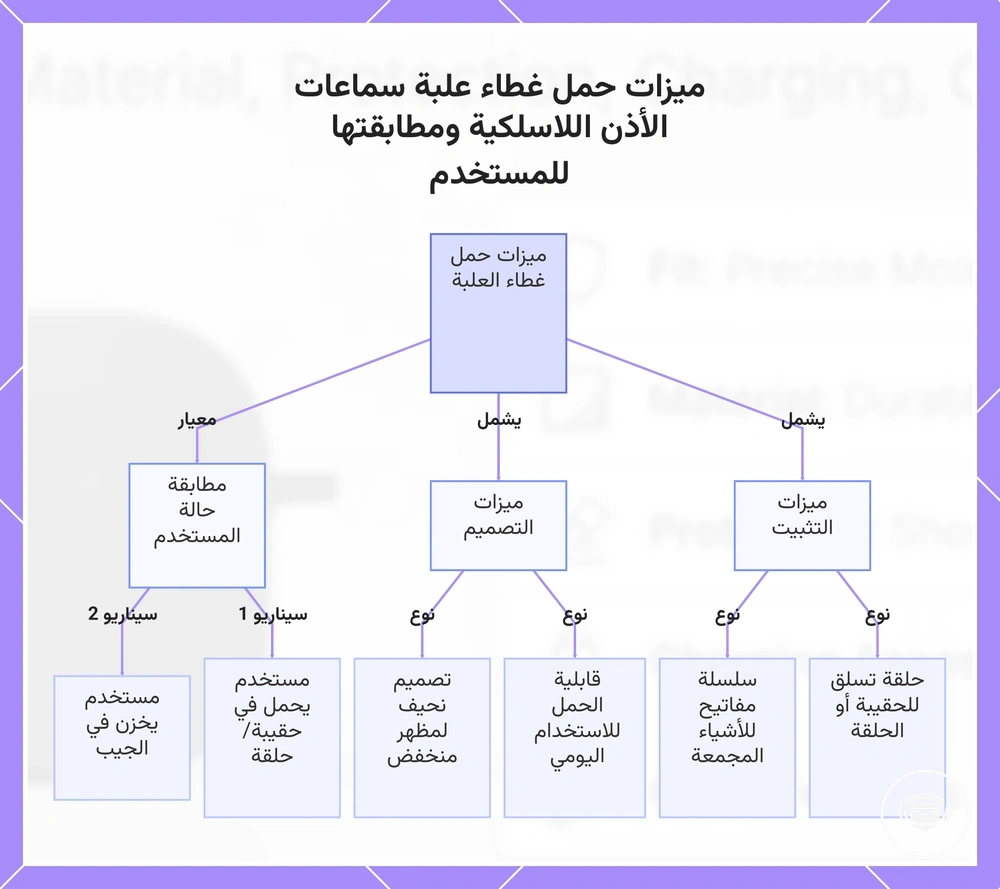 ميزات حمل غطاء علبة سماعات الأذن اللاسلكية ومطابقتها للمستخدم