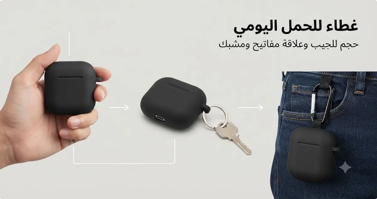 غطاء علبة سماعات أذن لاسلكية للحمل اليومي مع حجم مناسب للجيب وخيارات علاقة مفاتيح ومشبك