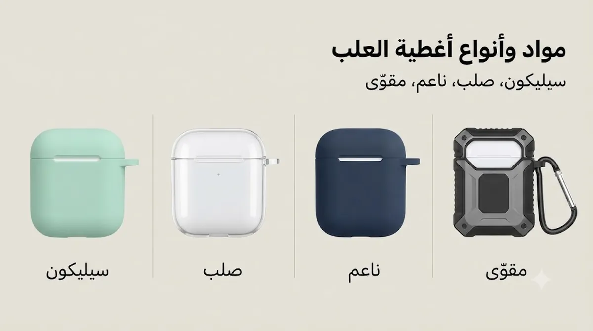مواد مختلفة لأغطية علب سماعات الأذن اللاسلكية تشمل السيليكون والهيكل الصلب والجراب الناعم والتصاميم المقواة