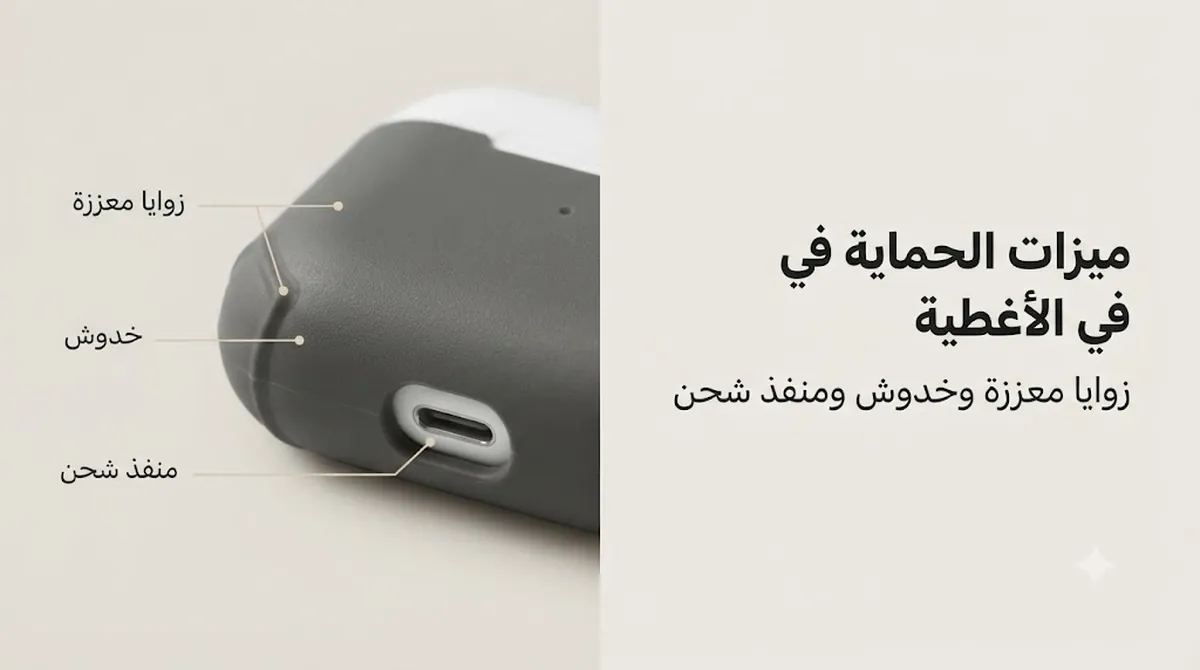 تفاصيل غطاء واقٍ لعلبة سماعات أذن لاسلكية مع زوايا معززة وحماية من الخدوش وإتاحة منفذ الشحن