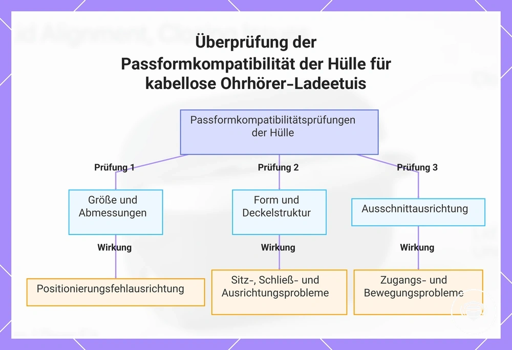 Überprüfung der Passformkompatibilität der Hülle für kabellose Ohrhörer-Ladeetuis