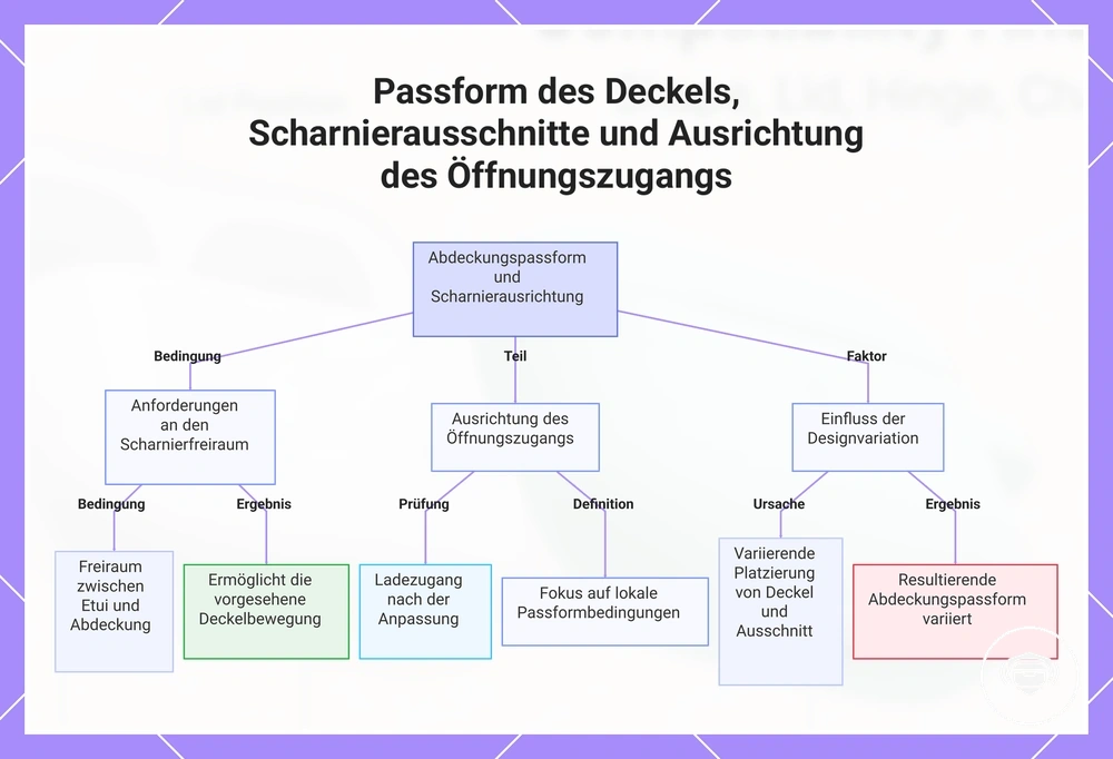 Passform des Deckels, Scharnierausschnitte und Ausrichtung des Öffnungszugangs