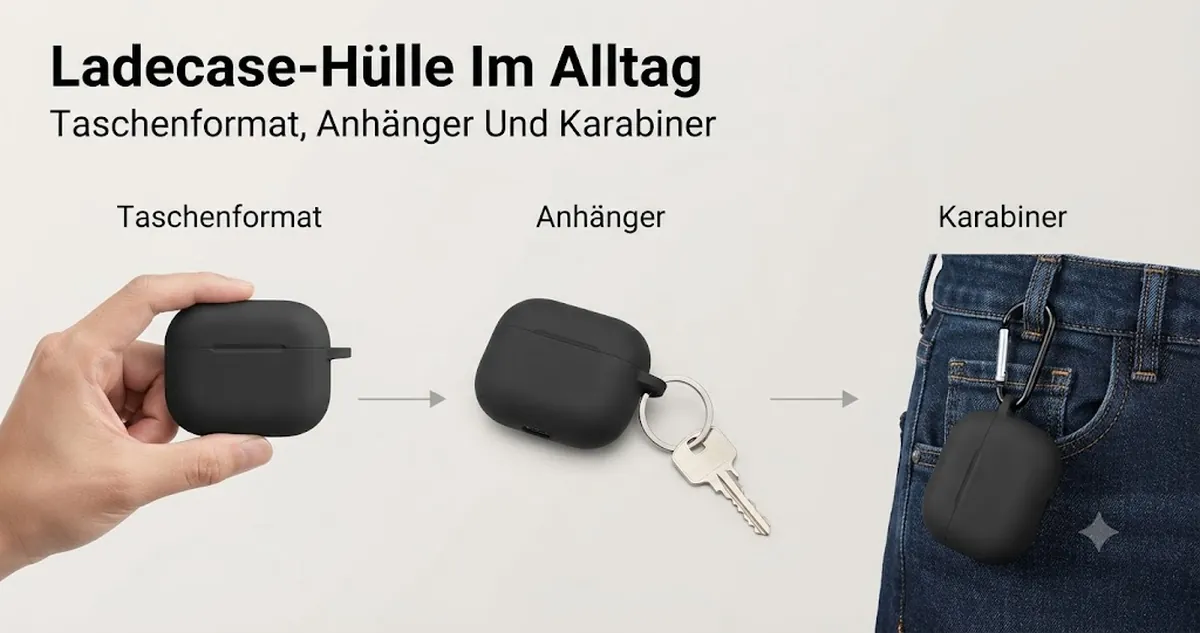 Hülle für kabellose Ohrhörer-Ladecases im Alltag mit taschenfreundlicher Größe, Schlüsselanhänger und Karabiner