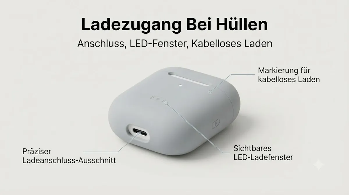 Hülle für kabellose Ohrhörer-Ladecases mit Öffnung für den Ladeanschluss, LED-Fenster und kabellosem Laden