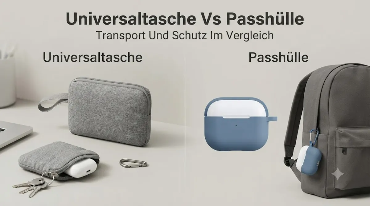 Universaltasche für kabellose Ohrhörer im Vergleich mit passgenauer Hülle für Ladecase bei Transport und Schutz