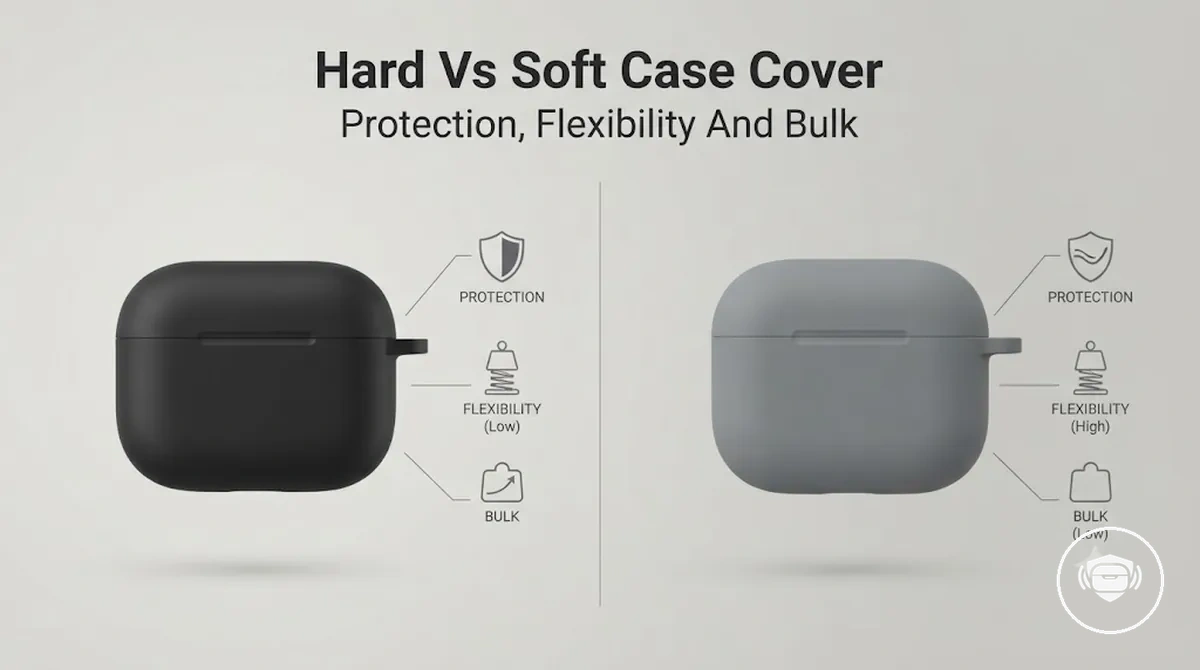 Hard shell and soft wireless earbud case covers compared for protection, flexibility, and bulk