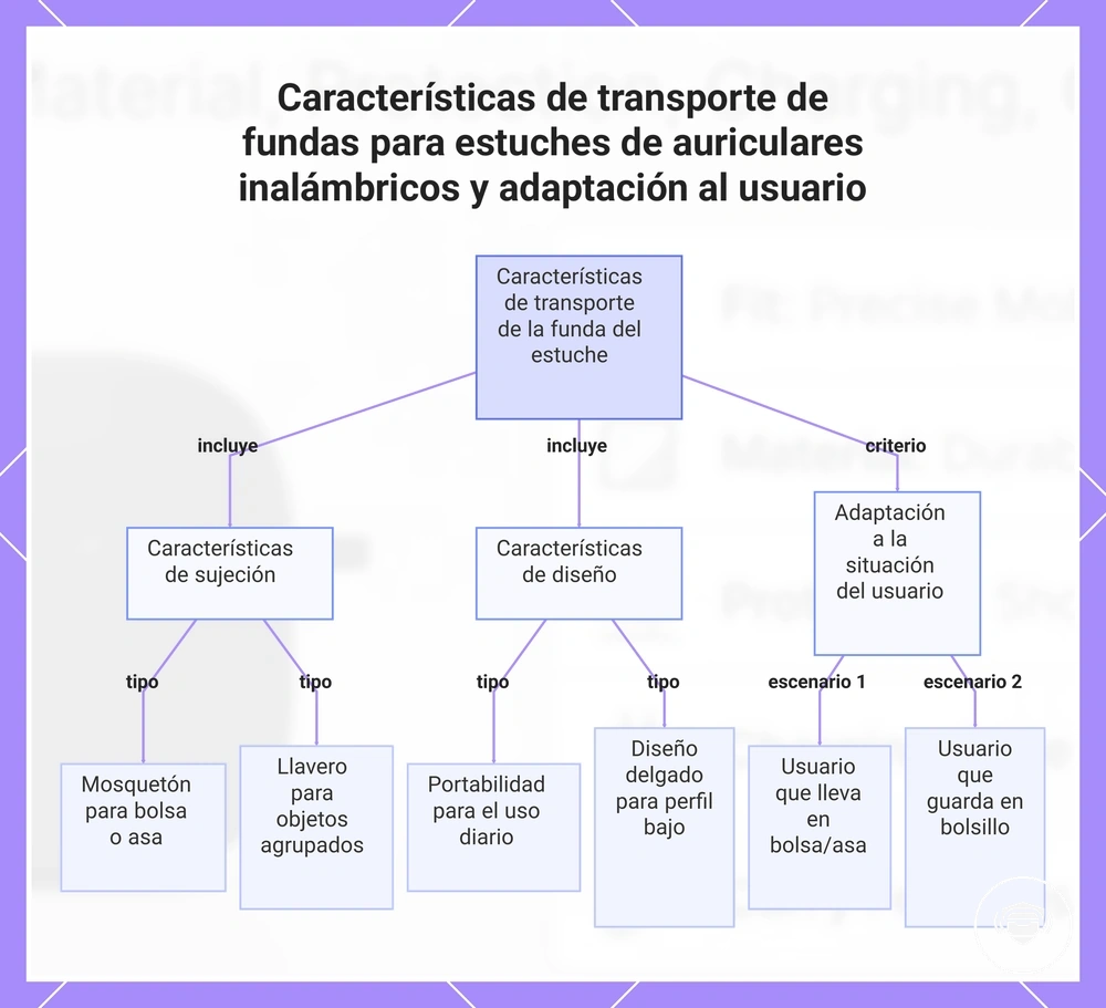 Características de transporte de fundas para estuches de auriculares inalámbricos y adaptación al usuario
