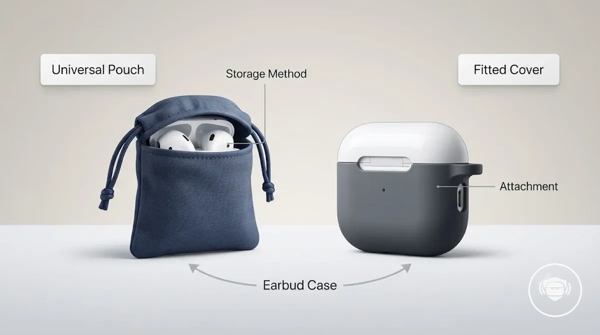 Bolsa universal y funda ajustada para estuche de auriculares inalámbricos que muestran diferentes diseños de almacenamiento y acoplamiento