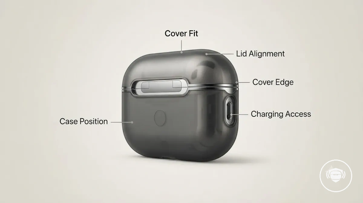 Alineación de la funda para estuche de auriculares inalámbricos que afecta el movimiento de la tapa