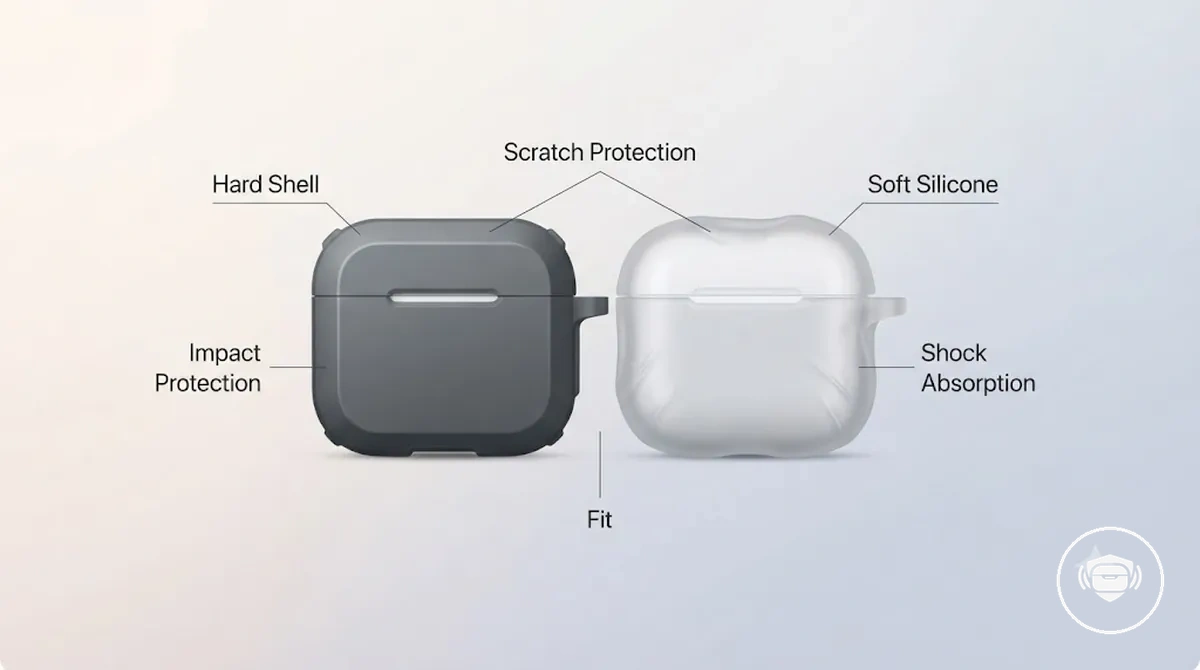 Fundas rígidas y blandas de silicona para estuches de auriculares comparadas por características de protección y diferencias de material