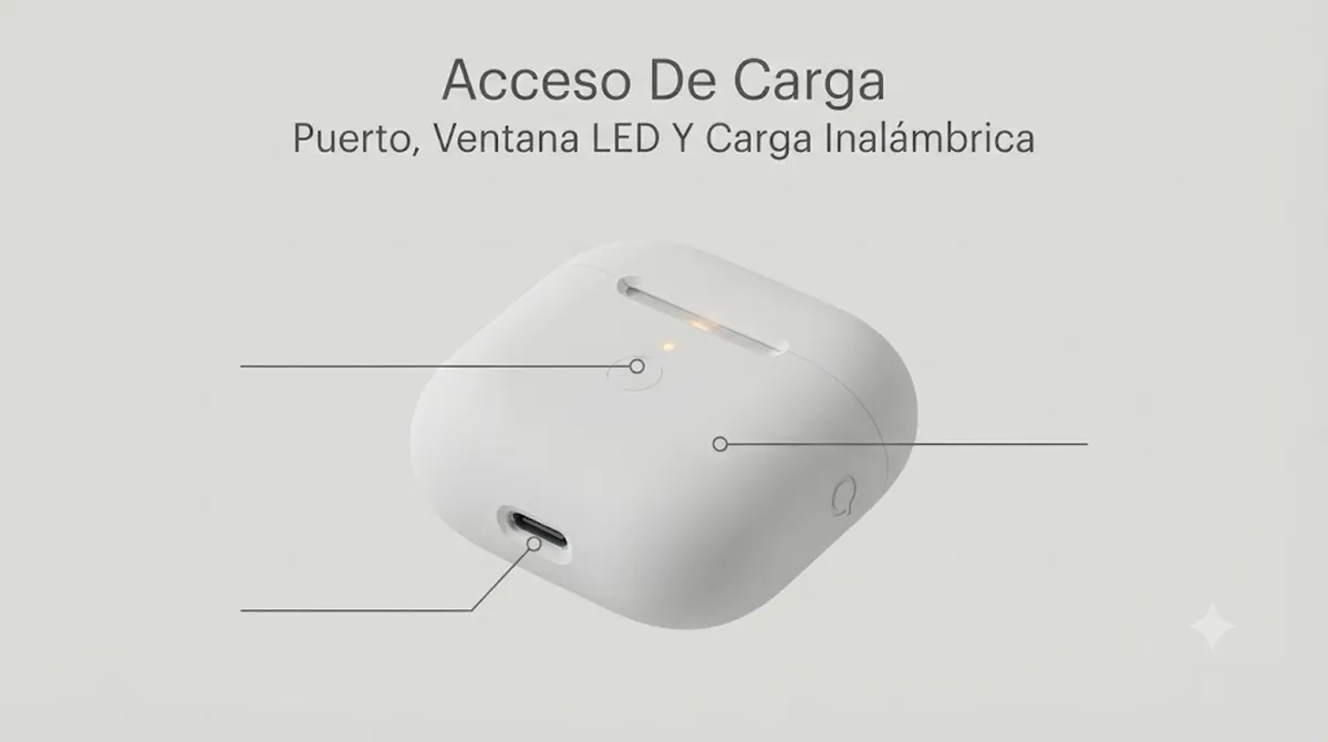 Funda para estuche de auriculares inalámbricos con abertura para el puerto de carga, ventana LED y carga inalámbrica