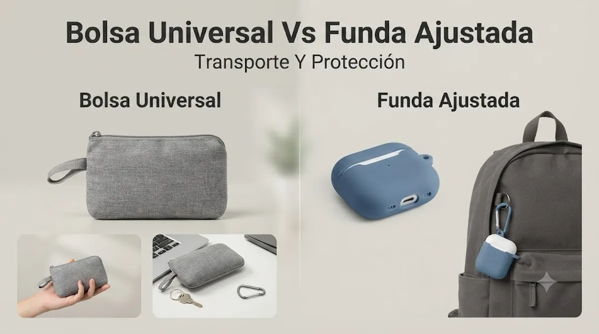 Bolsa universal para auriculares inalámbricos comparada con una funda ajustada para estuche por transporte y protección