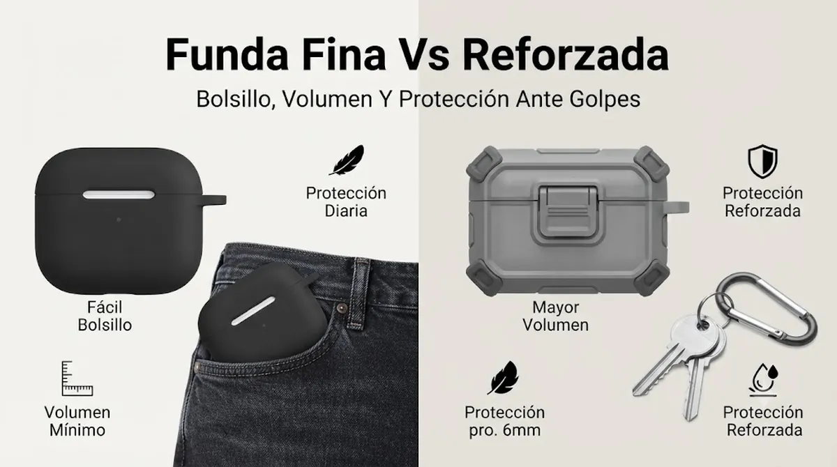 Fundas finas y reforzadas para estuches de auriculares inalámbricos comparadas por bolsillo, volumen y protección frente a golpes
