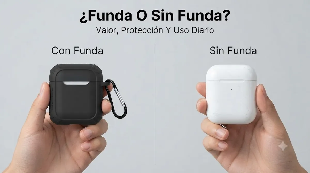 Estuche de carga de auriculares inalámbricos mostrado con y sin funda protectora para comparar su valor