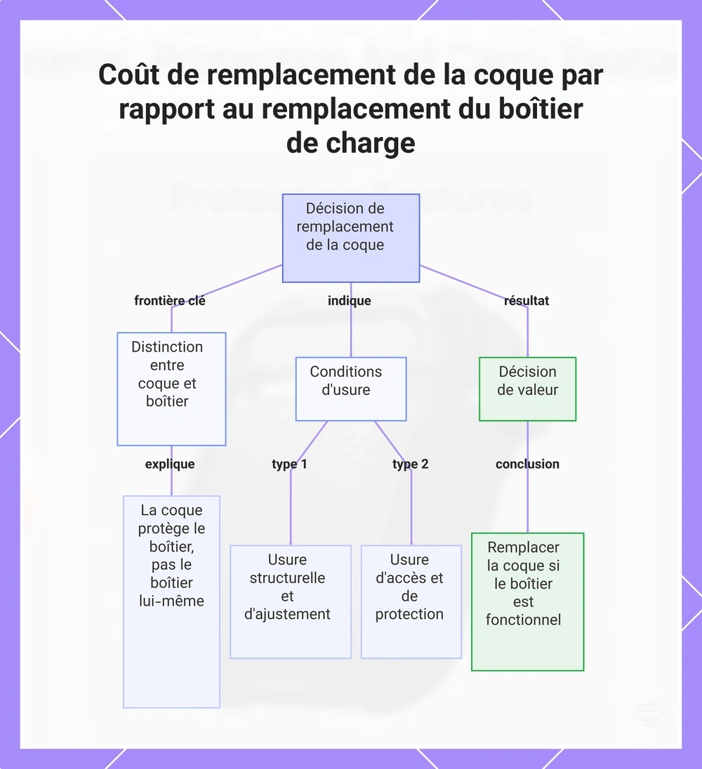 Coût de remplacement de la coque par rapport au remplacement du boîtier de charge