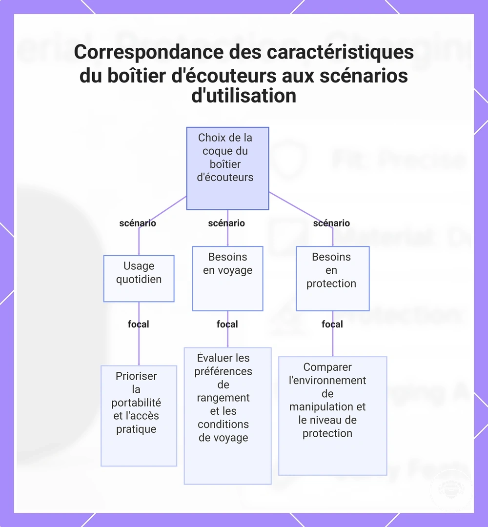 Correspondance des caractéristiques du boîtier d'écouteurs aux scénarios d'utilisation