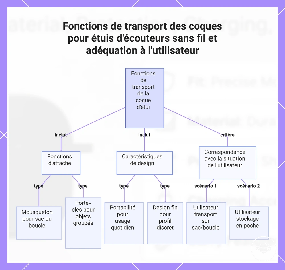 Fonctions de transport des coques pour étuis d'écouteurs sans fil et adéquation à l'utilisateur