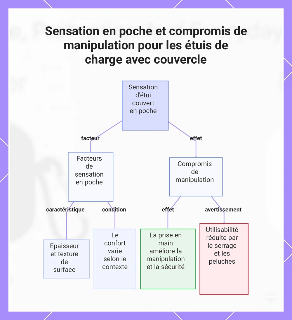 Sensation en poche et compromis de manipulation pour les étuis de charge avec couvercle