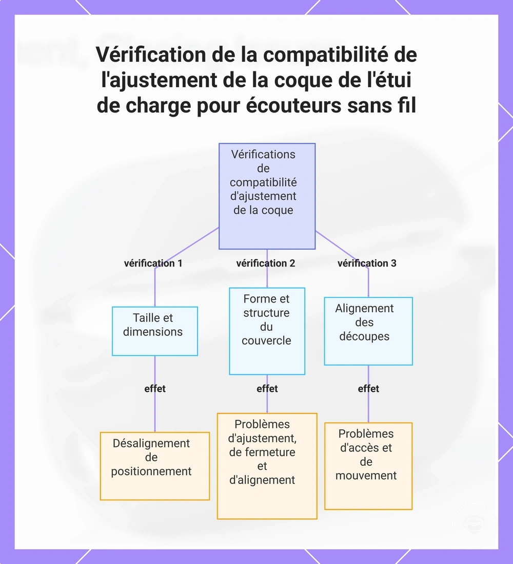 Vérification de la compatibilité de l'ajustement de la coque de l'étui de charge pour écouteurs sans fil