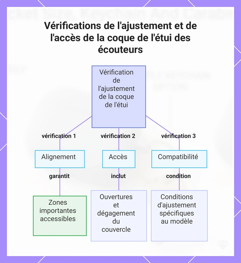 Vérifications de l'ajustement et de l'accès de la coque de l'étui des écouteurs