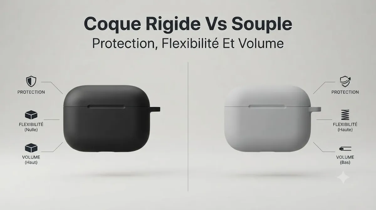 Coques rigides et souples pour boîtiers d’écouteurs sans fil comparées selon la protection, la flexibilité et le volume