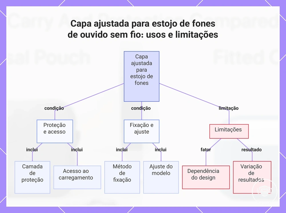Capa ajustada para estojo de fones de ouvido sem fio: usos e limitações