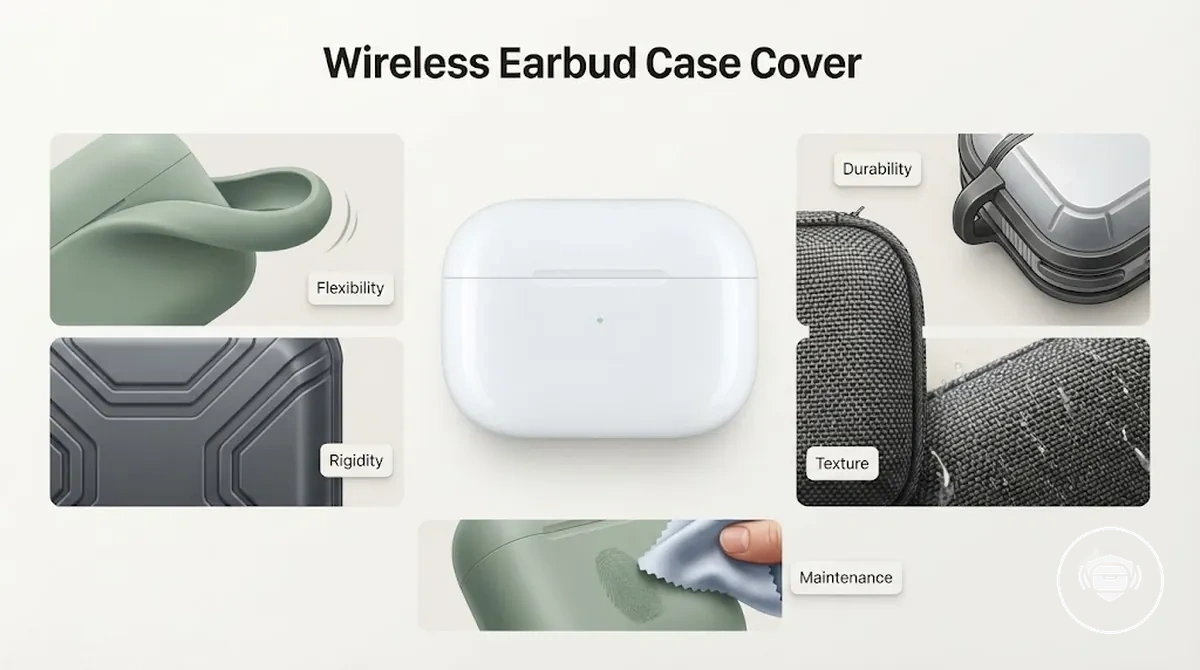 Características dos materiais de capa para estojo de fones sem fio, incluindo textura e estrutura