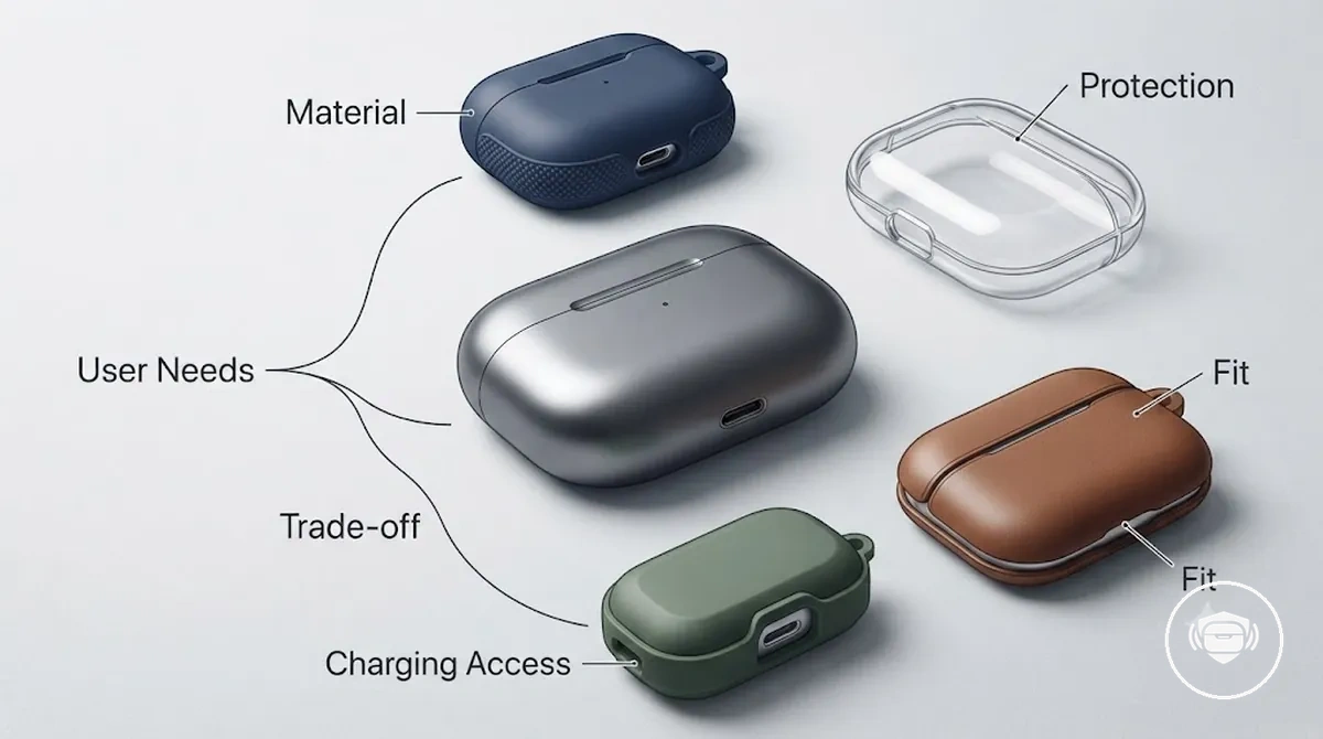 Critérios de seleção de capa para estojo de fones sem fio para ajuste, material, proteção e acesso ao carregamento