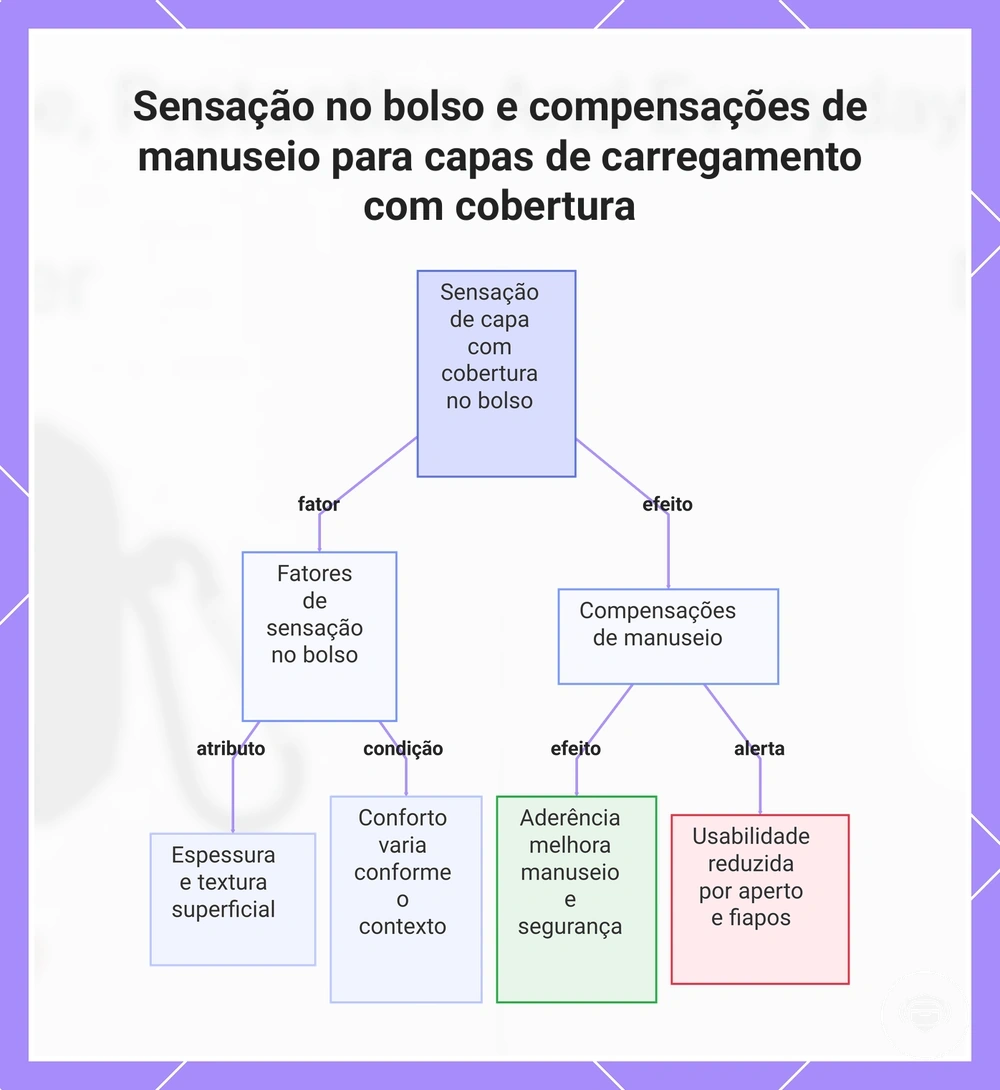 Sensação no bolso e compensações de manuseio para capas de carregamento com cobertura