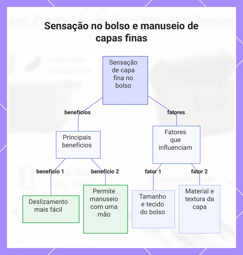 Sensação no bolso e manuseio de capas finas