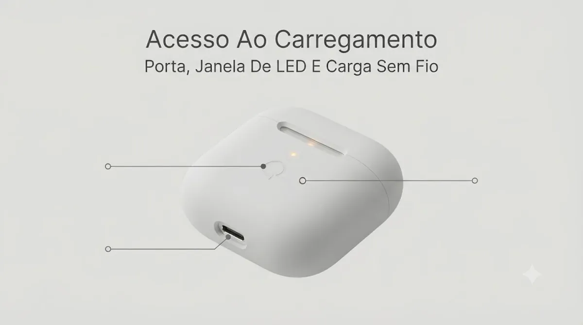 Capa para estojo de fones sem fio com abertura para porta de carregamento, janela de LED e carregamento sem fio
