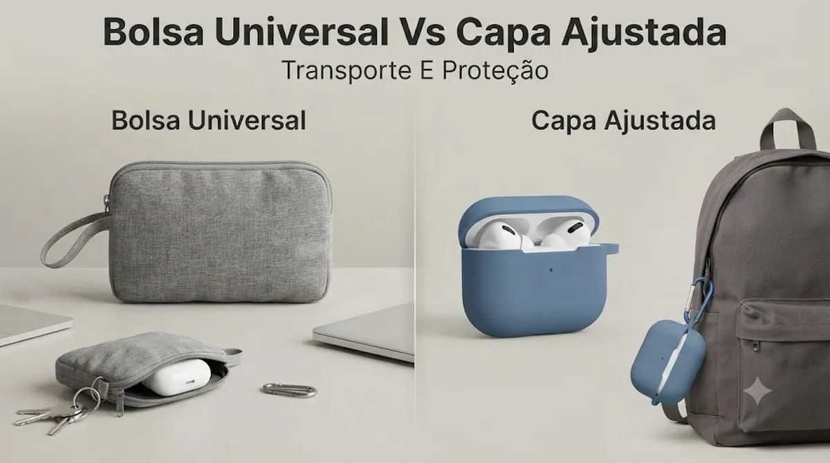 Bolsa universal para fones sem fio comparada com capa ajustada para estojo em transporte e proteção