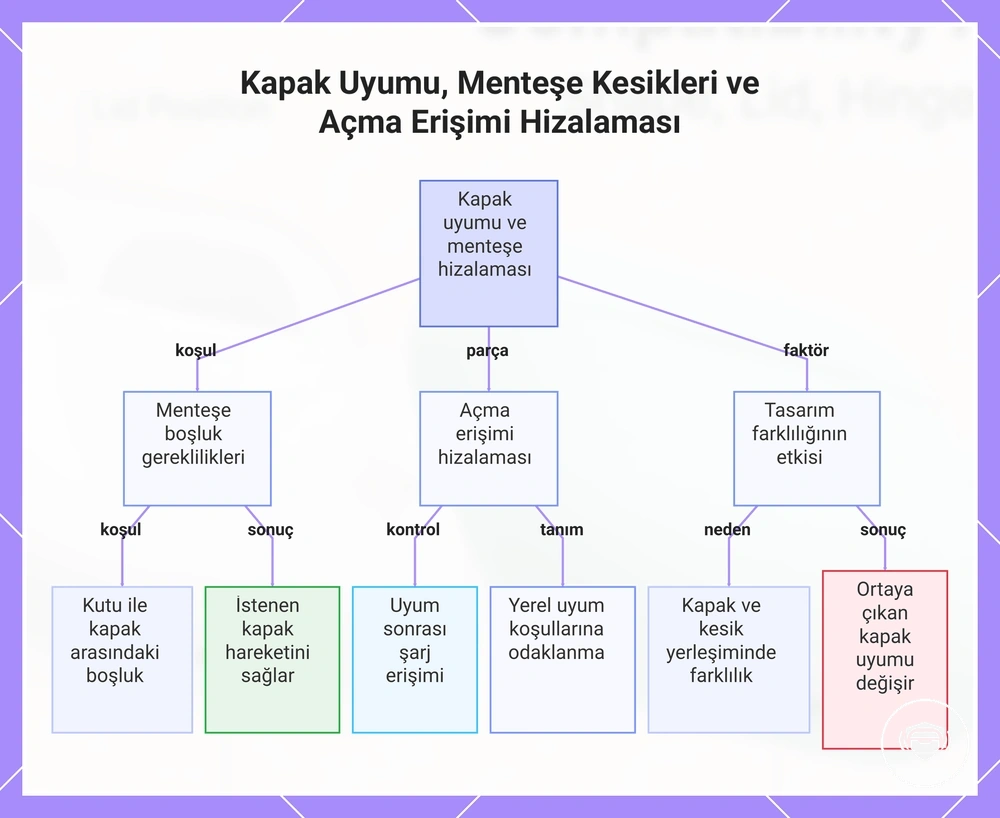 Kapak Uyumu, Menteşe Kesikleri ve Açma Erişimi Hizalaması