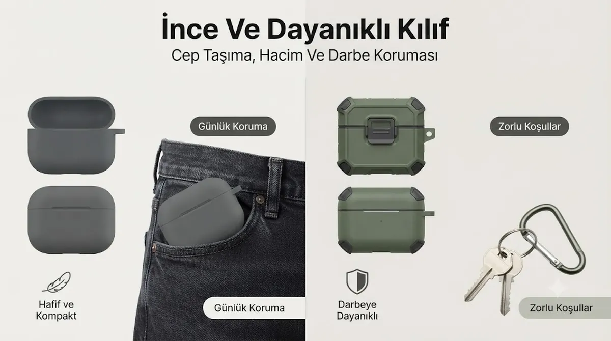 Cepte taşıma, hacim ve darbe koruması açısından karşılaştırılan ince ve dayanıklı kablosuz kulaklık kutusu kılıfları
