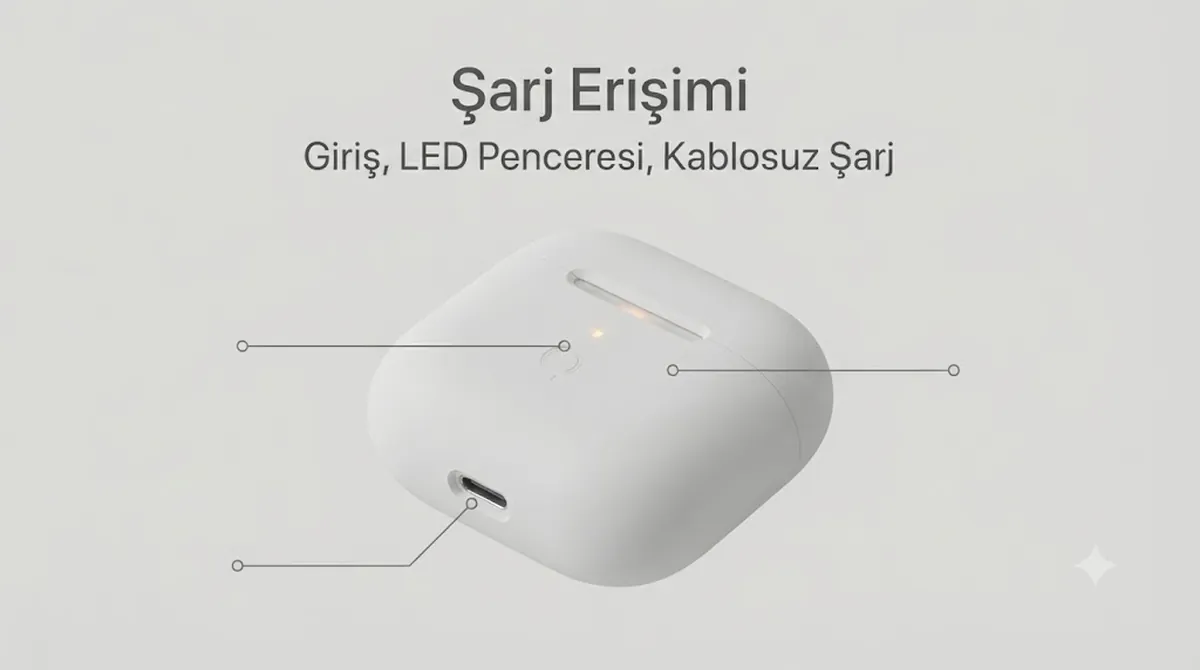 Şarj bağlantı noktası açıklığı, LED penceresi ve kablosuz şarj desteği bulunan kablosuz kulaklık kutusu kılıfı