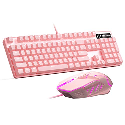 Clavier de jeu mécanique rose et souris-2