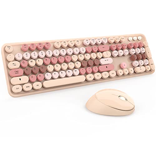 Combo Clavier Et Souris Sans Fil 2.4G - Touches Rétro Rondes - Design Bleu Tableau - Compatible PC