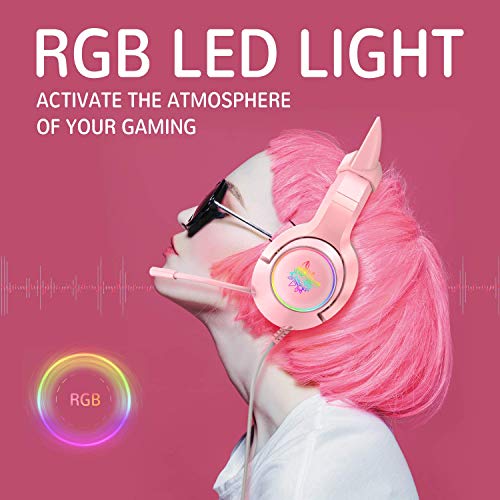 SIMGAL Casque de jeu rose avec oreilles – Image 2