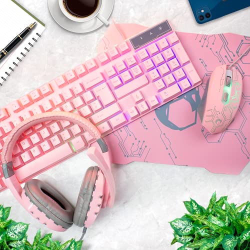 Clavier de jeu rose et casque de-2