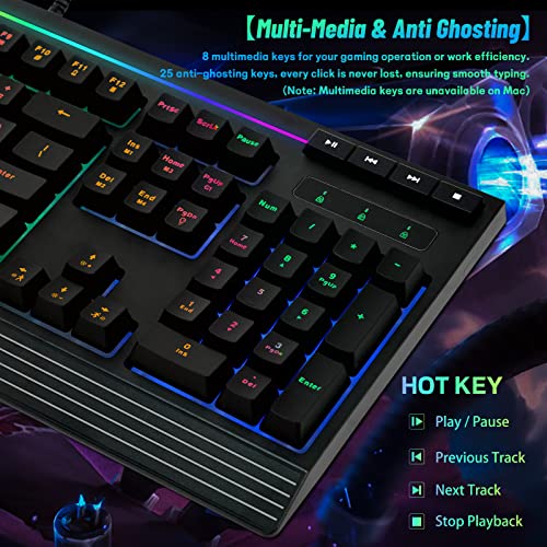 TuparGo Clavier d'ordinateur RVB rétroéclairé USB filaire-5